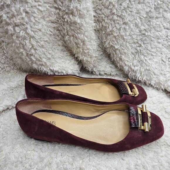 Michael Kors Gloria Burgundy Suede Leather Square Toe Ballet Flats‎ sz 7.5 - Picture 2 of 7